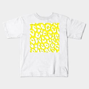 White Leopard Print Yellow Kids T-Shirt